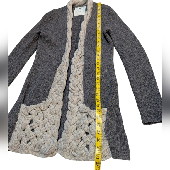 Anthropologie Sparrow Wool Braided Sweater Grey Tan XS Lagenlook - Picture 6 of 8